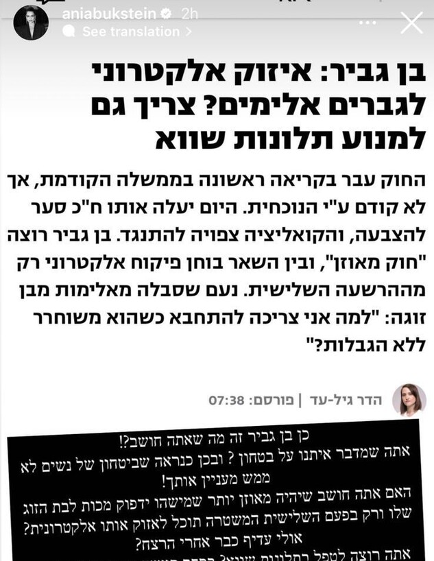 אניה בוקשטיין נגד איתמר בן גביר (צילום: instagram) אניה בוקשטיין נגד איתמר בן גביר (צילום: instagram)